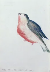 「そして、これはあなたを鼓舞する」（紙に鉛筆と色のチョーク）